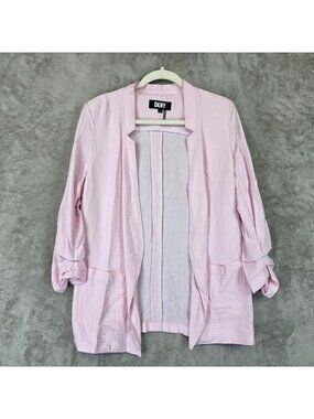 DKNY Blazer Jacket Womens M Pink Lightweight Open Front 3/4 Sleeve Unlined